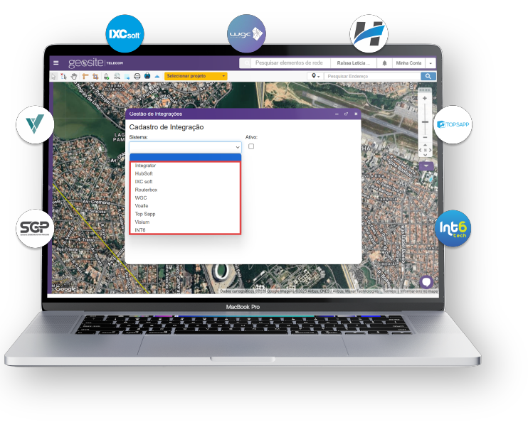 Tela do sistema Geosite Telecom